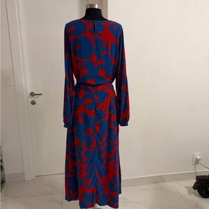 Tatum Elegant Blue and Red Patterned Dress